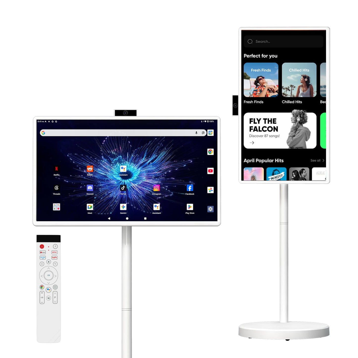 32 Inch Smart Portable TV, FHD Touch Screen Rolling Monitor on Wheels, Android 15 8GB +128GB, Wireless Tablet Display with Camera, 20W Speaker, EDLA-Certified 38,400 mAh Battery Voice Airmouse Remote