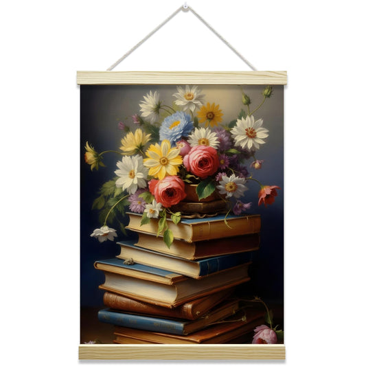 mermermu Vintage Floral Book Poster Hanger Frame, Dark Academia Bookish Posters Canvas Wall Art for Library Home Classroom Reading Nook Corner Decor, 12x16 Inches -044