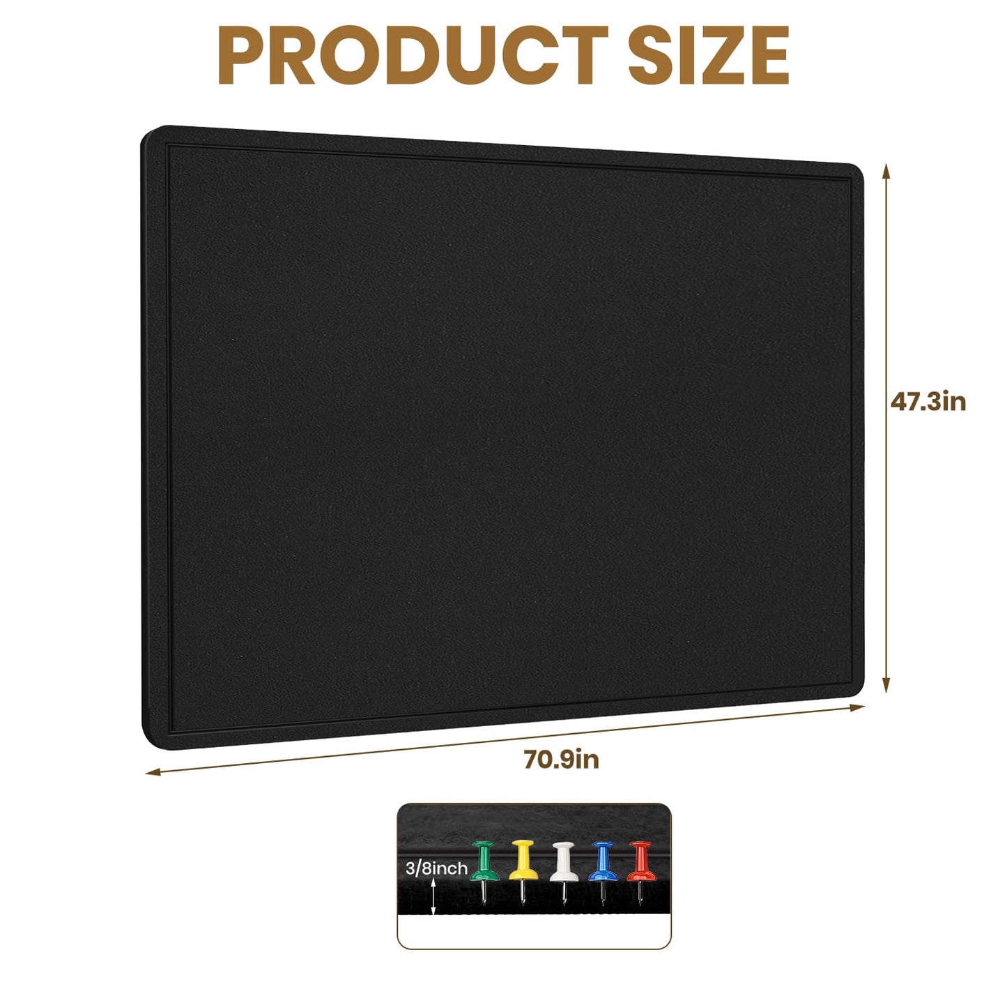 Large Bulletin Board - 72 X 48 inches Cork Board with 30 Pushpin, 6' x 4' Felt Cork Board Notice Pin Board, Self-Adhesive Vision Board Mood Board Foldable Photo Board for Wall (Black)