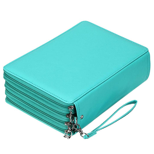 BTSKY 200 Slots Colored Pencil Organizer - Deluxe PU Leather Pencil Case Holder With Removal Handle Strap Pencil Box Large for Colored Pencils Watercolor Pencils (Green)