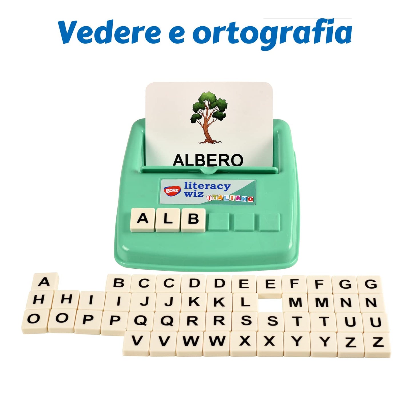 BOHS Italian Literacy Wiz Fun Game - See and Hide Spelling - 60 Flash Cards - Preschool Language Learning Educational Toys