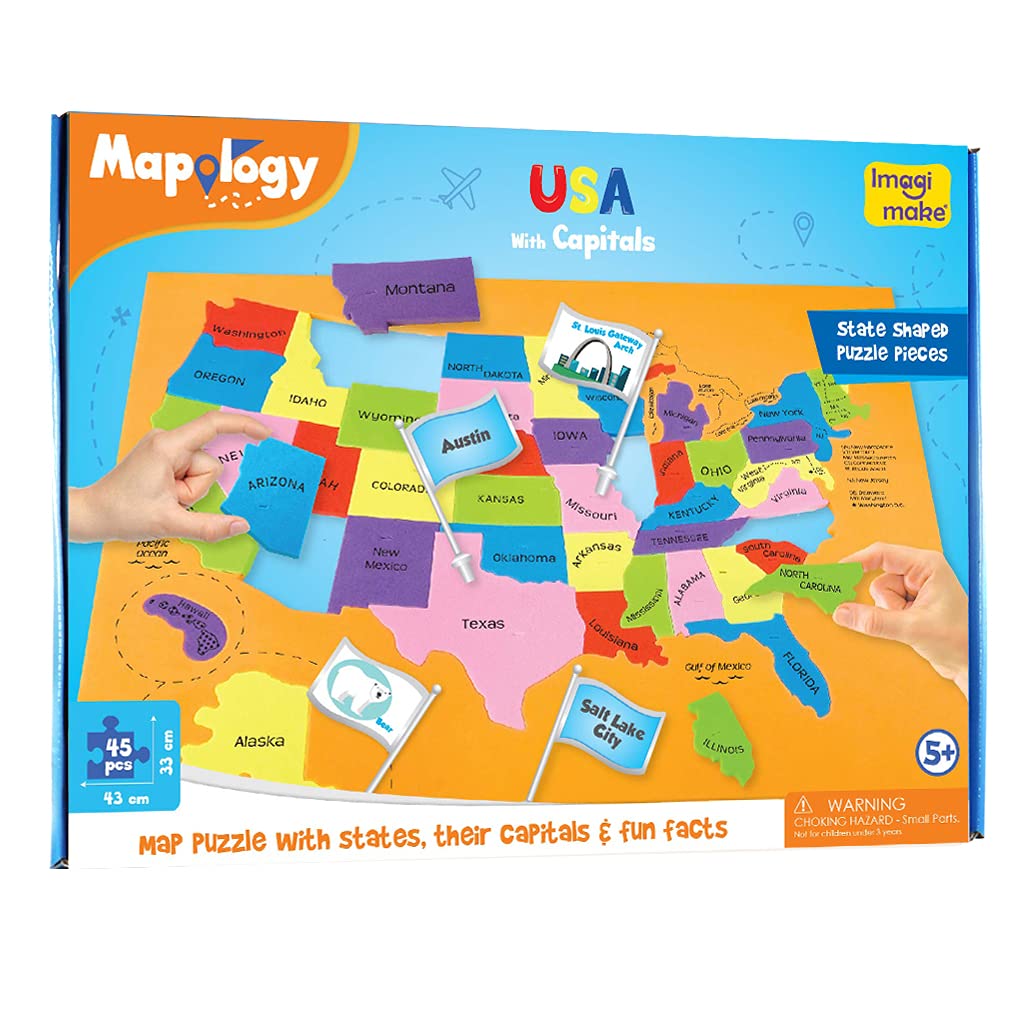 Imagimake Mapology USA Map with Capitals | Learning States and Capitals | US Geography Games | Jigsaw Puzzles for Kids Ages 8-10 | Educational Gifts for Kids Age 5,6,7,8,9,10,11,12,13,14,15