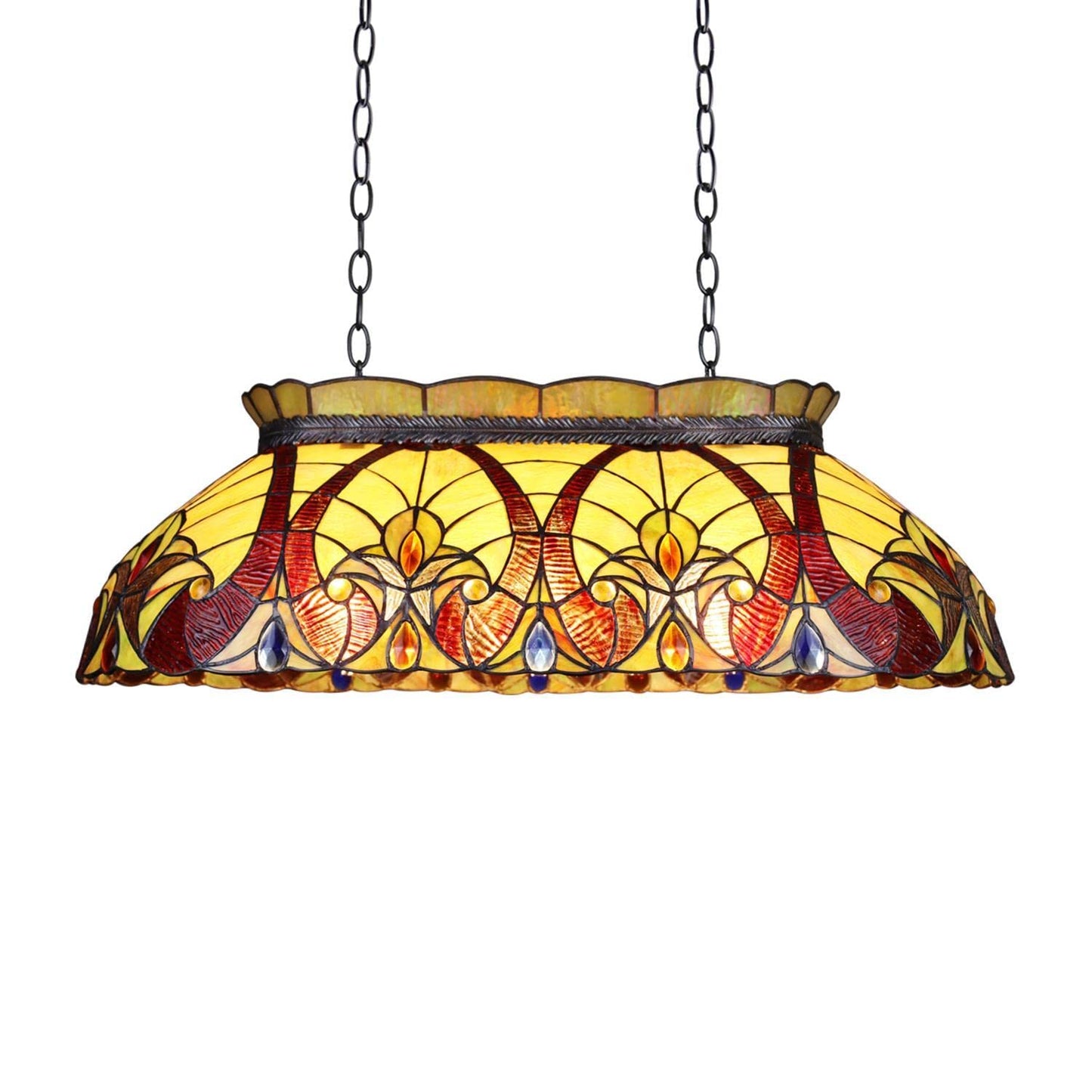 Chloe Lighting Adia 3 Light Island Pendant, Victorian Tiffany-Style, Dark Bronze, 28in Wide, Multicolor, Model CH38632AV28-IL3