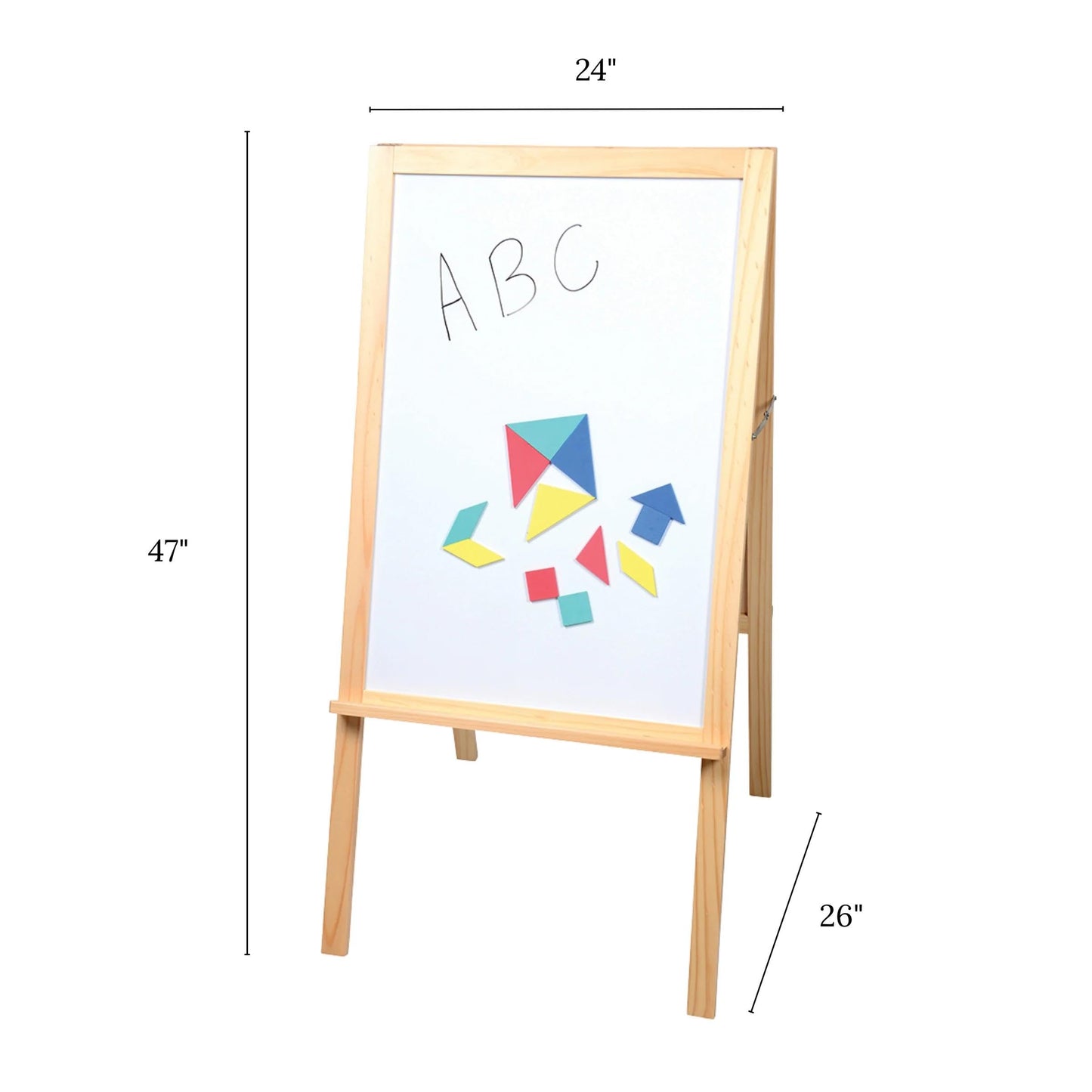 4-in-1 Wooden STEM Learning Easel – Magnetic, Write-and-Wipe & Flannel Board for Early Math, Geometry & Interactive Classroom Activities