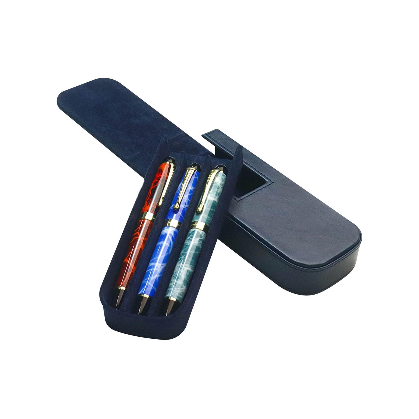 MIVLXLX PU Leather Triple Pen Case Pencil Pouch Holder for Three Fountain Ballpoint Rollerball Pens and Pencils Gift Choice for Man/Woman/Office (blue)