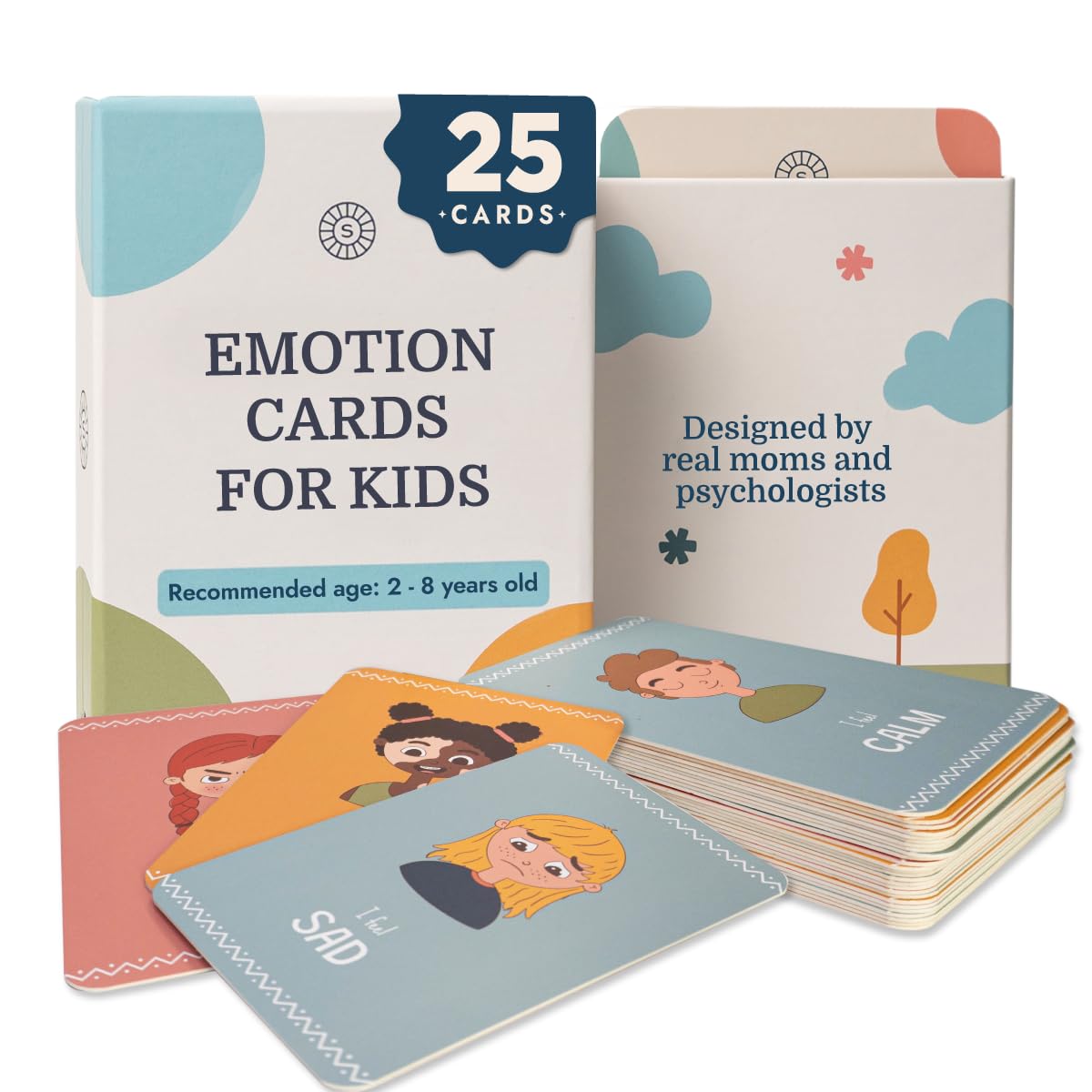 Samma Sati Emotion Flashcards – 25 Emotion Cards for Toddlers - Help Toddlers Identify Emotions – Emotion Cards for Kids – Fun Illustrations Mixed Emotions Card Deck & Feelings Card - 2-8 Years