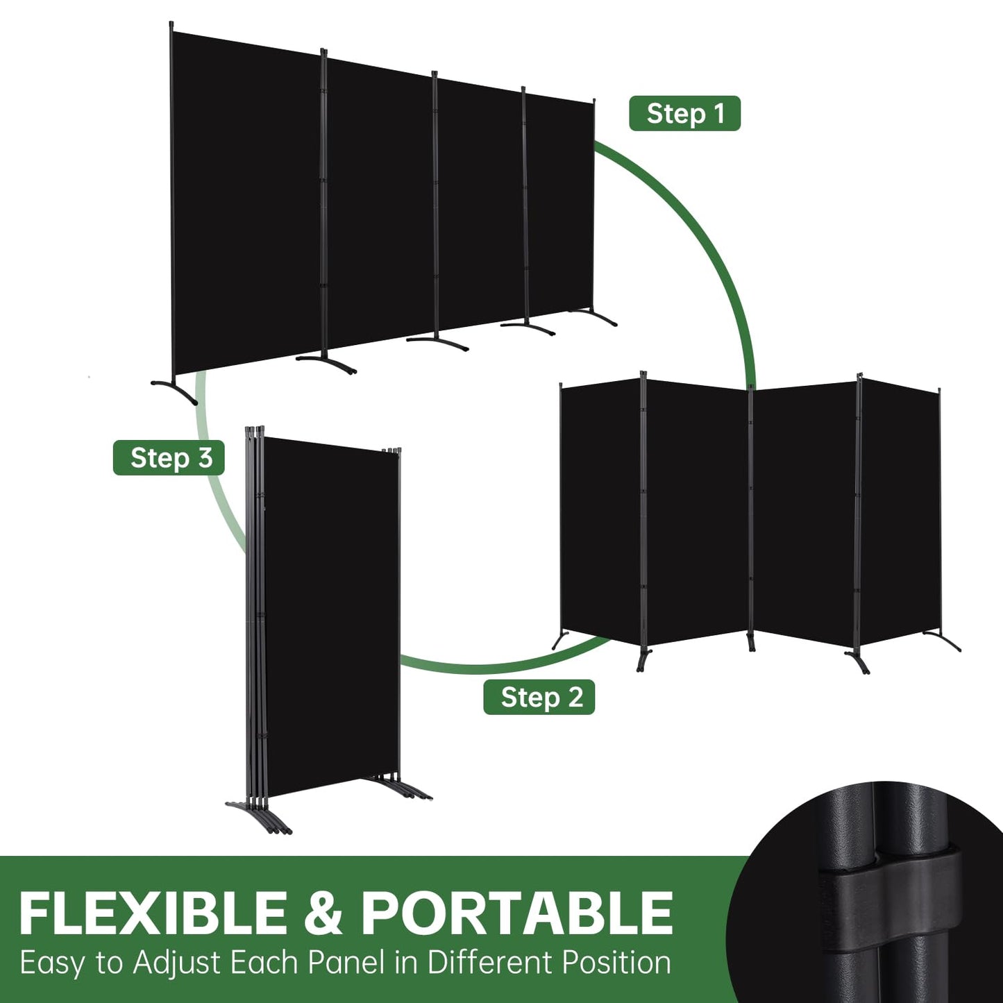 YASRKML Room Divider Folding Privacy Screens, Portable Room Divider Panel 4 Panel Partition Room Dividers Screen, Freestanding Room Partitions and Dividers Fabric Dividers for Room Separation, Black