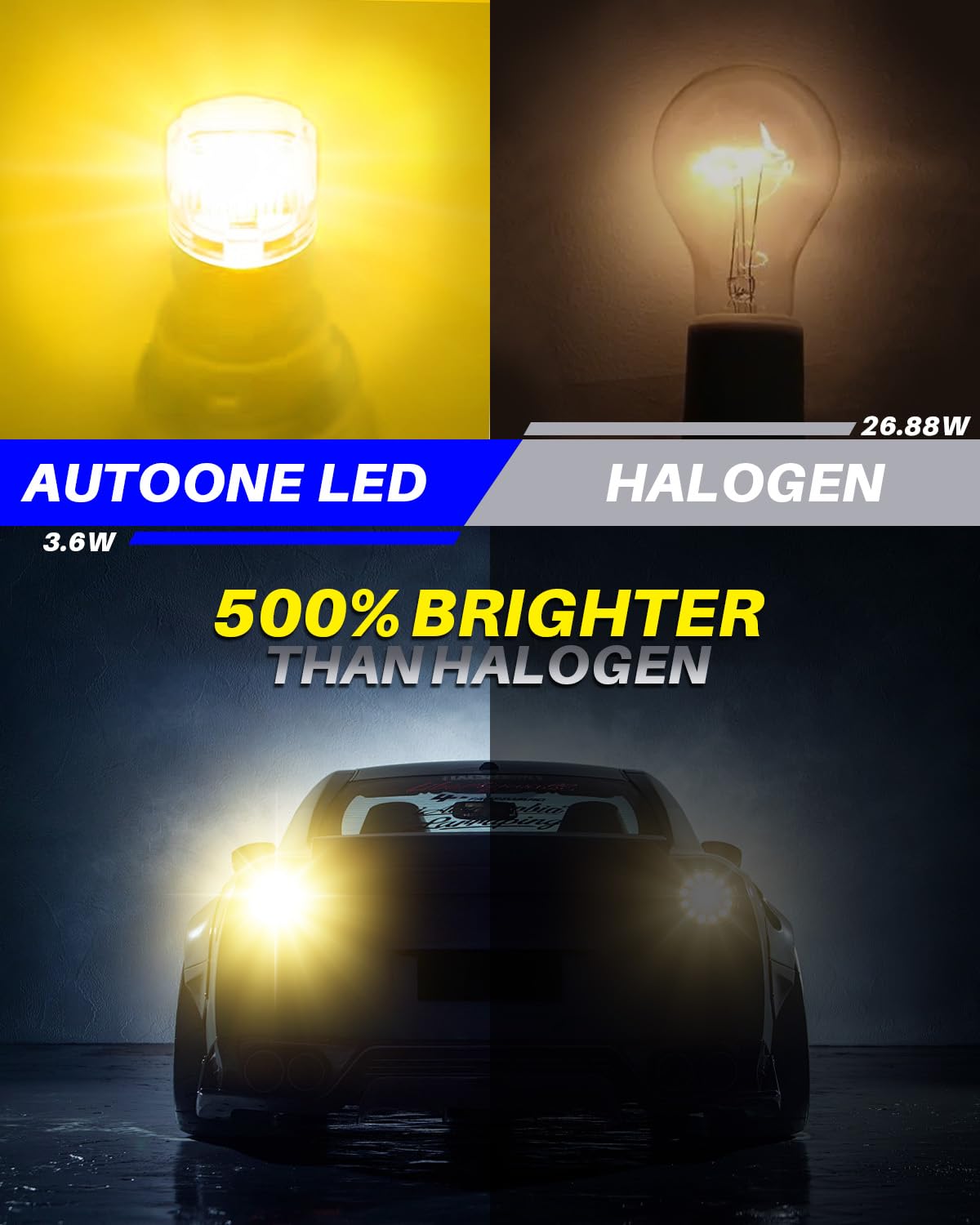 AUTOONE 1157 LED Bulb Amber Yellow, 500% Bright, 6000K, Bay15D Replacement, Pack of 2