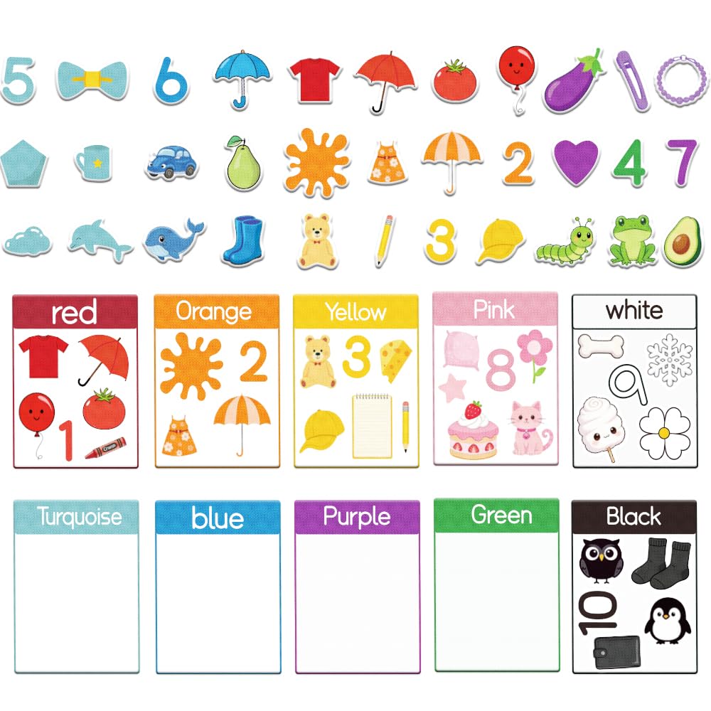 BEUNITONE 63Pcs Colour Sorting Felt Flannel Boards Stories Set & Calm Down Activity Board Indoor Activities Home Felt Board Kit for Friends DIY Crafts Interactive Gifts