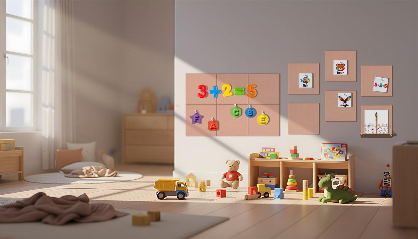 12 Pack Bulletin Boards 48" x 36" Alternative Cork Board for Office,Built-in Storage Device，Large Cork Boards for Walls ， Felt Wall Tiles, Contains Removable Security Stickers and PushPins (F-Pink)