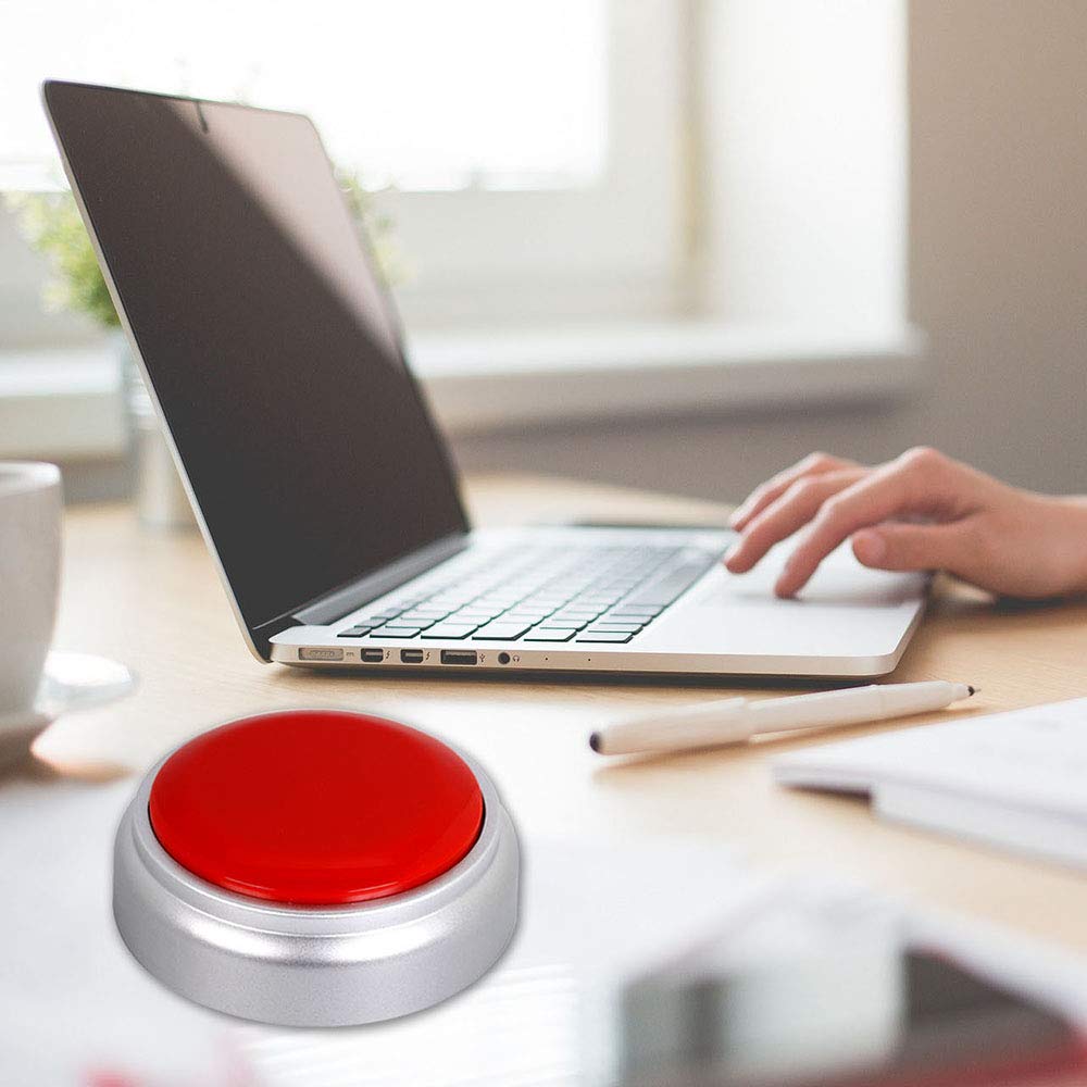 Voice Recording Button Easy Button Record 30 Seconds Talking Message Funny Office Gift Battery Powered Recordable Sound Buttons(red+Silver)