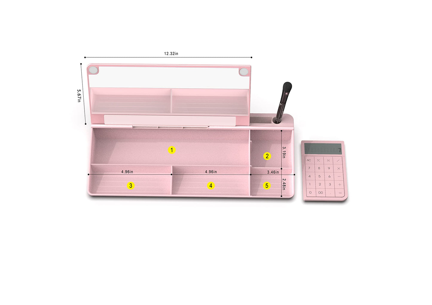 TOWON Desk Dry Erase Board with Detachable Calculator, Small Glass Desktop Whiteboard, Desktop whiteboard - Glass Dry Erase White Board- Desk Computer Buddy for Home Office Supply, Pink, 17 x 6 in