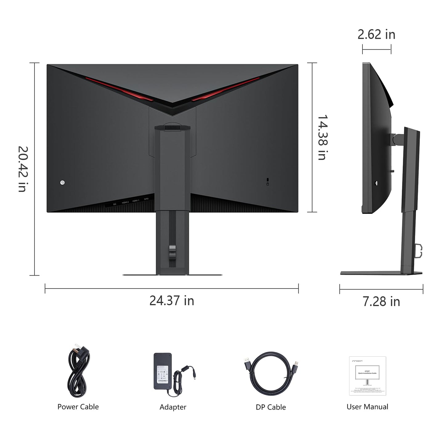 INNOCN 27" Gaming Monitor 2K QHD 2560 x 1440P 240Hz 320Hz 1ms IPS PC Computer Display, HDMI 2.1, DP 1.4, HDR 400, Eyes Care, Height/Pivot Adjustable, VESA Mountable, 27G2T