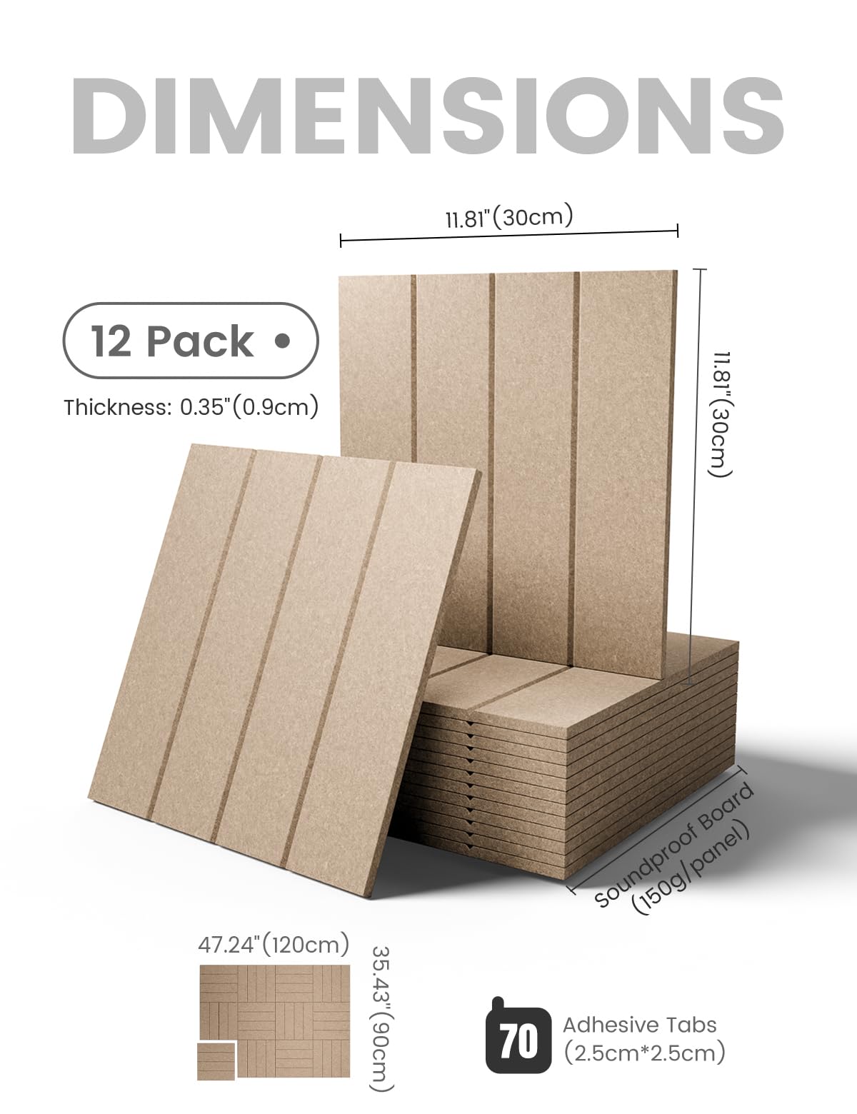 Large Felt Bulletin Board 48" x 36" Cork Board Alternative-12 Pack with 70 Safe Removable Adhesive Tabs, Cork Boards for Walls Felt Board for Home Office Classroom Pin Board-Taupe