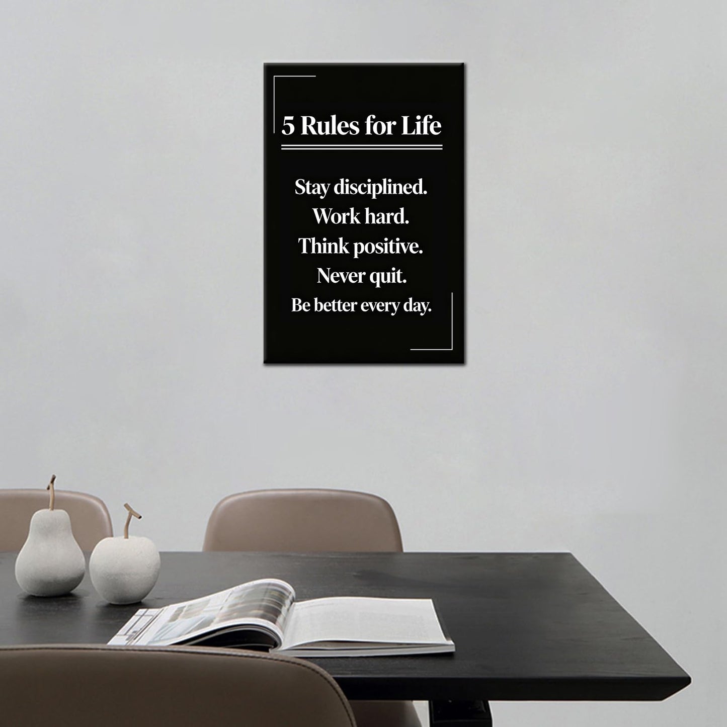 PSYYSP Motivational Wall Decor Office 5 Rules For Life Inspirational Poster For Office Men Women Success Quotes Canvas Wall Art Framed Modern Daily Discipline Sign Office Decorations 12x18 Inch