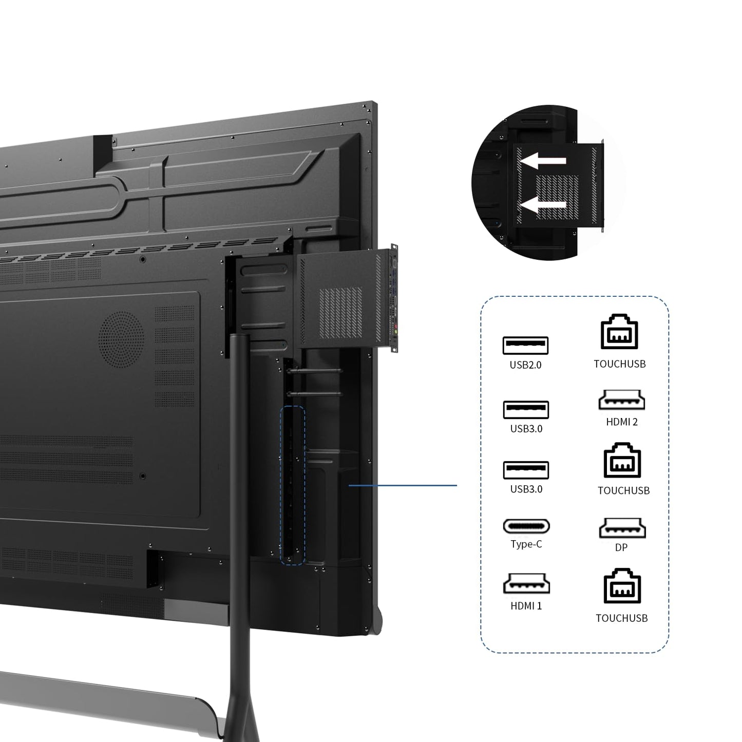 Tiburn INSPUR 65" Ultra 4K UHD Smart Board | Android 13 & Windows 11 Pro Dual OS, 8-Line Array Mic, Auto-Framing Webcam, Enterprise whiteboard for Office, Classroom, Conference Wall Mount Included