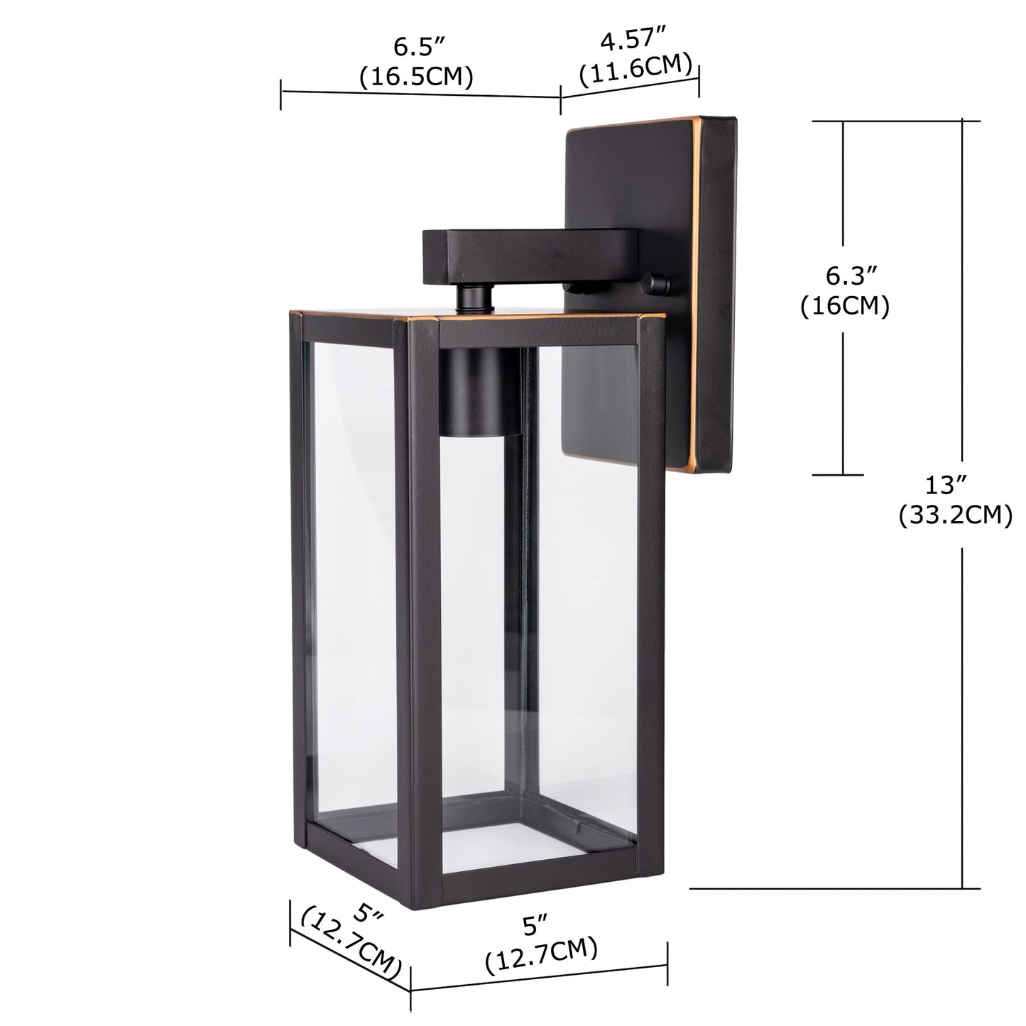 YaoKuem Outdoor Wall Lantern, E26 Medium Base, Metal & Glass, 13 inch, Oil Rubbed Bronze Finish, Model YK-WL007-ORB-1PK