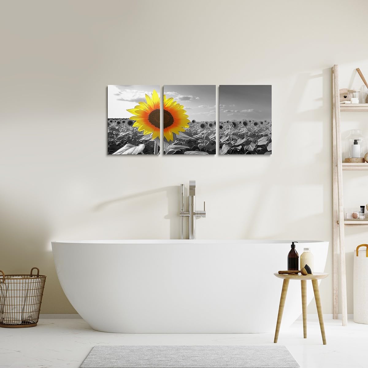 jejeloiu Sunflower Canvas Wall Art for Living Room Bedroom 12"x16"x3pcs Yellow Flowers Picture Wall Decor for Bathroom Black and White Office Decorations Artwork Posters Natural Scenery Painting