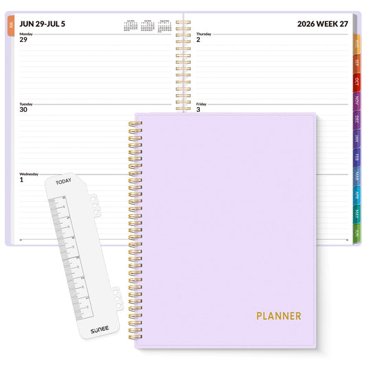 SUNEE Academic Planner 2026-2027 – Weekly & Monthly Planner, July 2026 to June 2027, 8.5"x11", Thick Paper, Tabs, Pockets, Bookmark, Spiral-Bound, Student Teacher Organizer, Purple