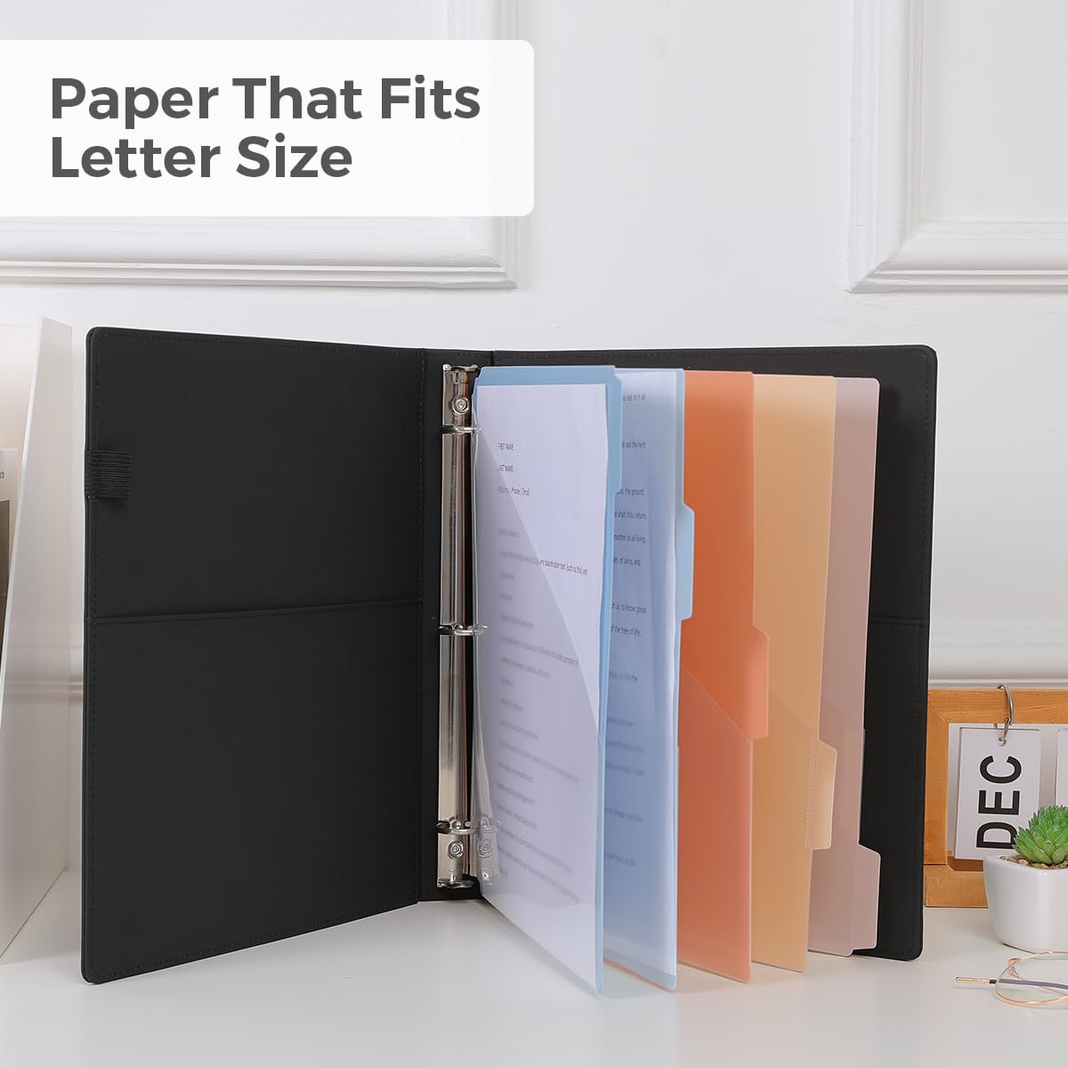 SKYDUE 3 Ring Binder with Clipboard, 13.2" × 10.2" Faux Leather 1 Inch Binder Organizer with 5 Pocket Dividers, Notepad, Labels & 2 Storage Pockets for Teachers, Students, Nurses & Office Work