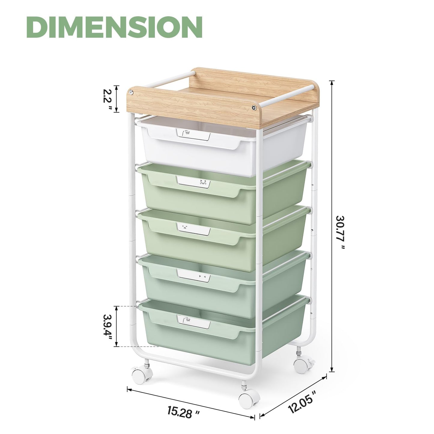 APEXCHASER Utility Cart with 5 Drawers,Rolling Storage Cart for Crafters Artists Kids Teacher Student Storage Arts Crafts & Sewing Study Supplies in Craft Room Dorm Classroom Kids Room-Green