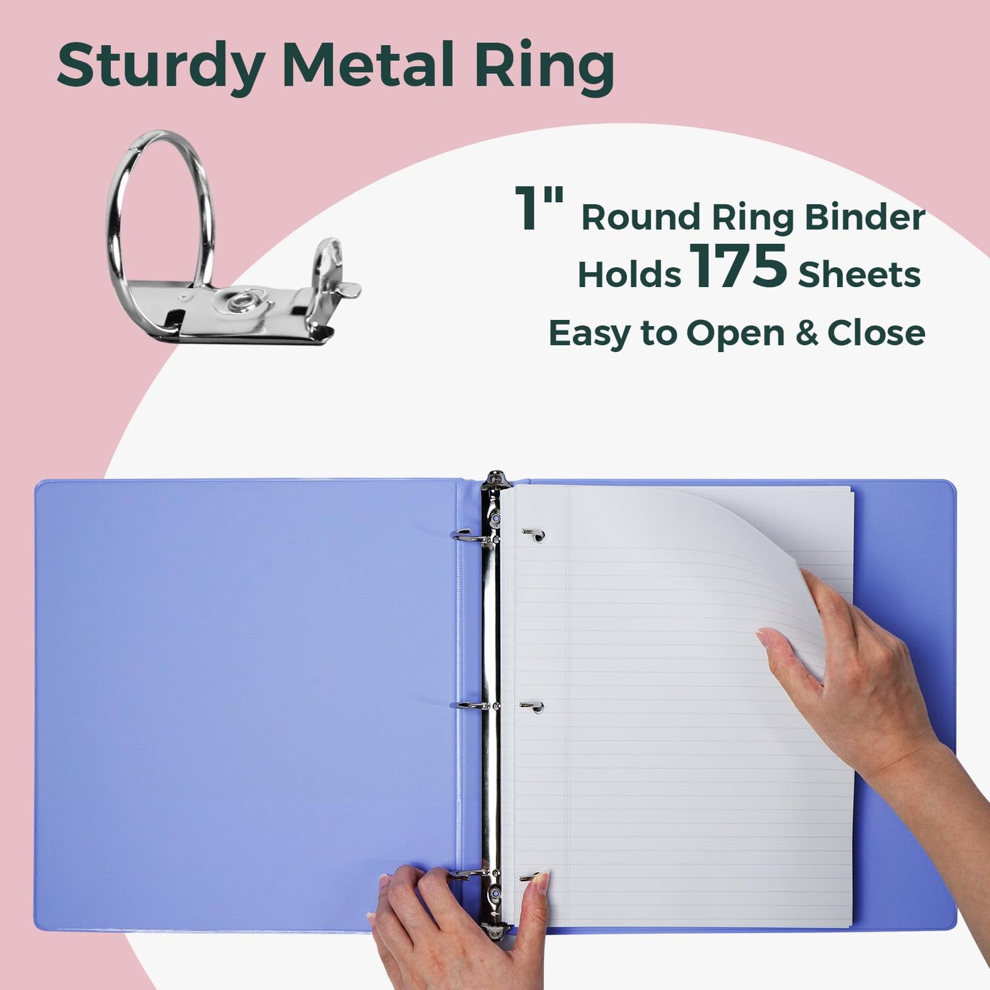 POPRUN 3 Ring Binder 1 Inch, PVC-Free, Holds 175 Sheets of 8.5 x 11 Paper, Extra Durable Organizer with 2 Pockets for School & Office, Heavy-Duty, 4 Pack, Cornflower Purple