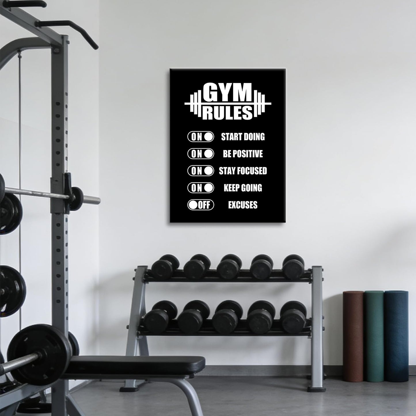 YSPCSUN Motivational Gym Posters For Home Workout Room Decor Inspirational Fitness Rules Canvas Wall Art Barbell Signs For Weightlifting Bodybuilding Garage Ready To Hang 24x18 Inch