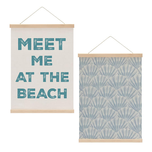 2PCS Coastal Cowgirl Room Decor - Meet Me At The Blach, Aesthetic Blue Seashell Wall Hanging Banner for Bedroom Classroom, Blue Beach Decor Gifts for Girls Room Coastal Beach Room Decor Poster Hanger
