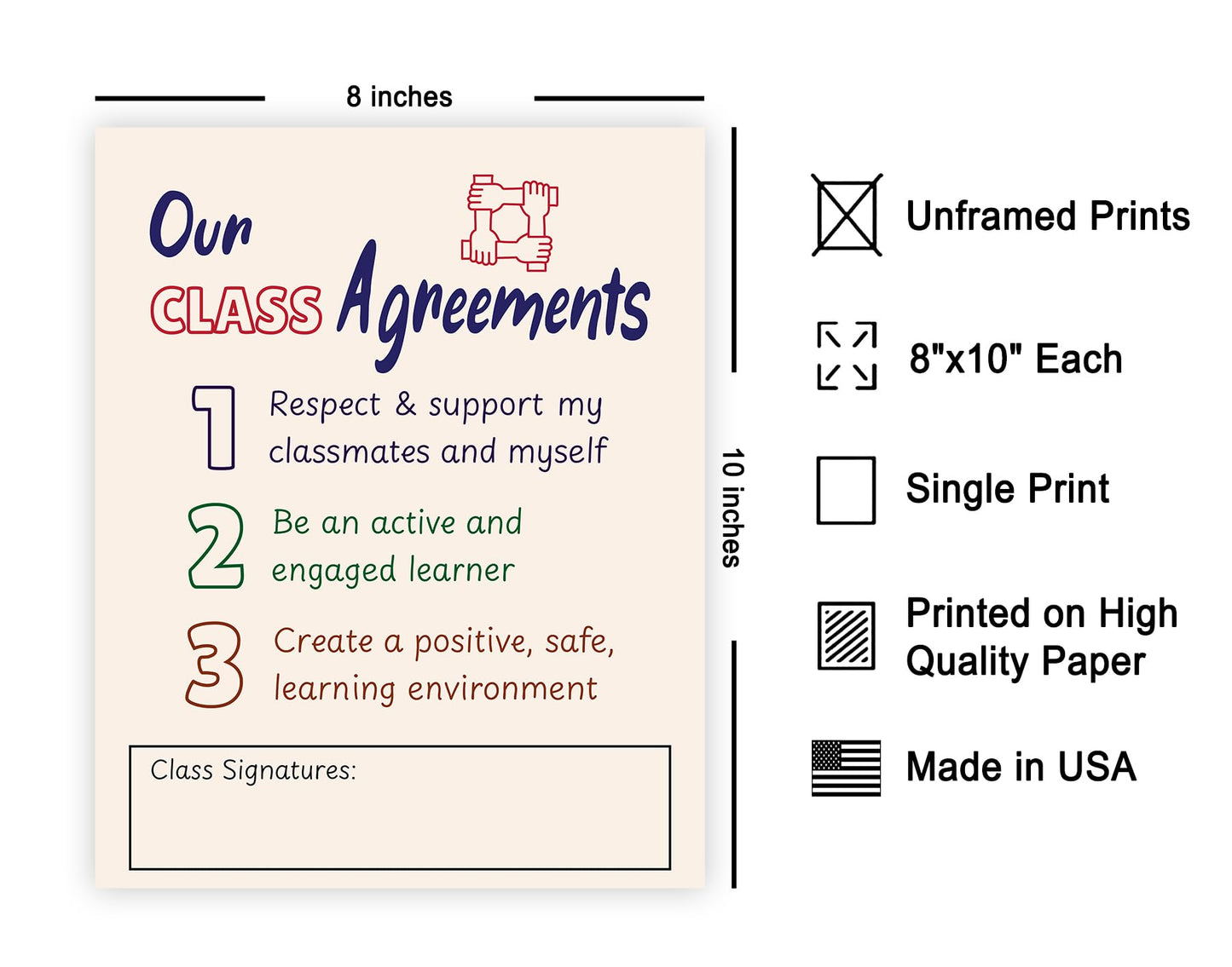 Poster Master Our Class Agreements Poster - Learning Environment Print - Preppy Art - Educational Art - Gift for Teacher & Students - Great Wall Decor for School or Classroom - 8x10 UNFRAMED Wall Art
