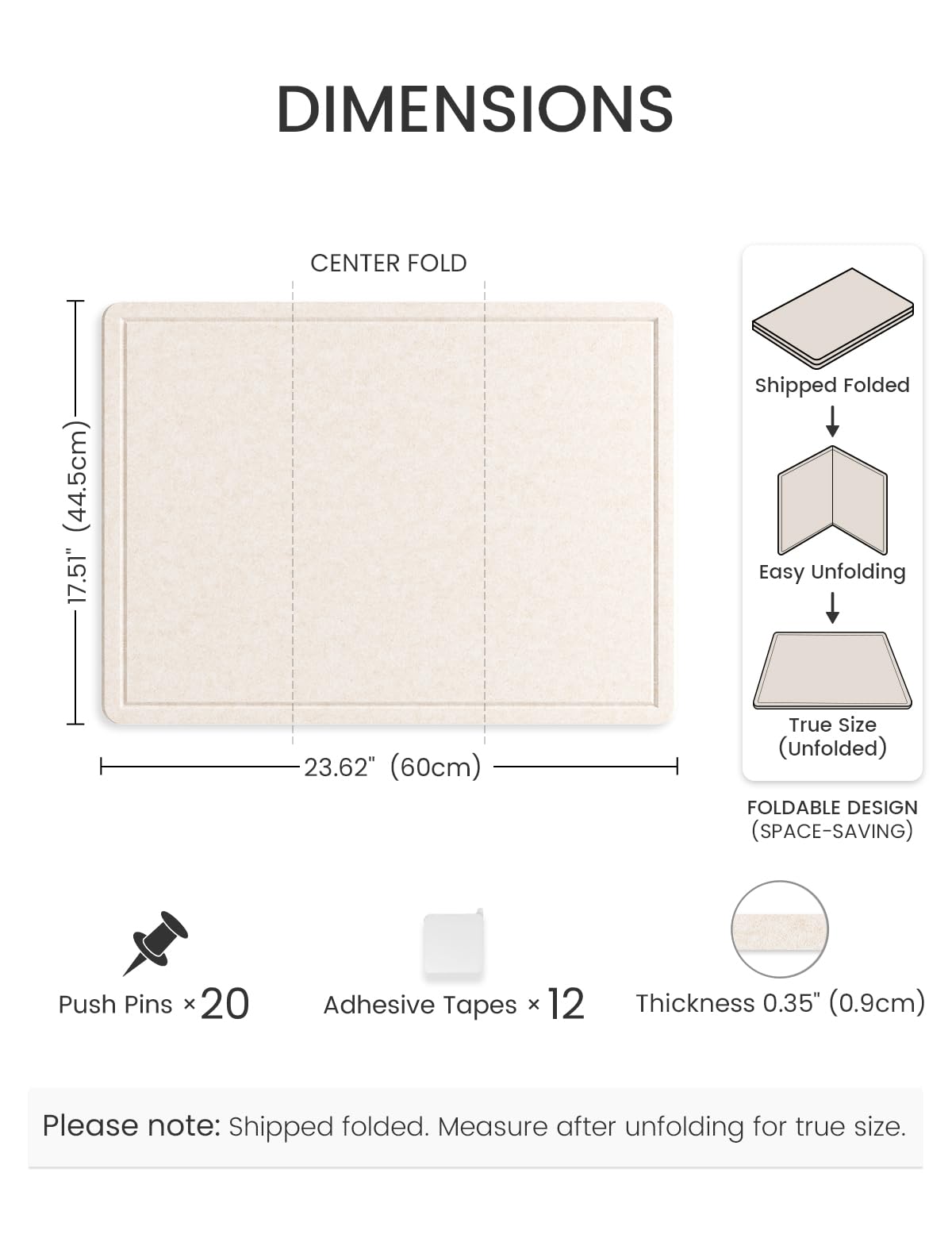 Fluxynara Bulletin Board, 23.6" x 17.5" Cork Board Alternative with 12 Safe Removable Adhesive Tabs, Foldable Felt Pin Board for Home Office, Classroom, Bedroom,Entryway for Walls—Oatmeal