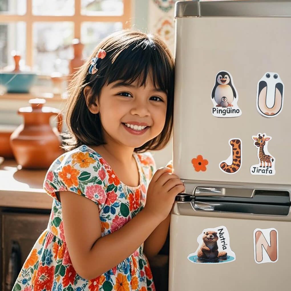 Spanish Magnetic Letters and Animals, Fridge Magnets for Toddlers, Animales y Abecedario para Niños en Español,