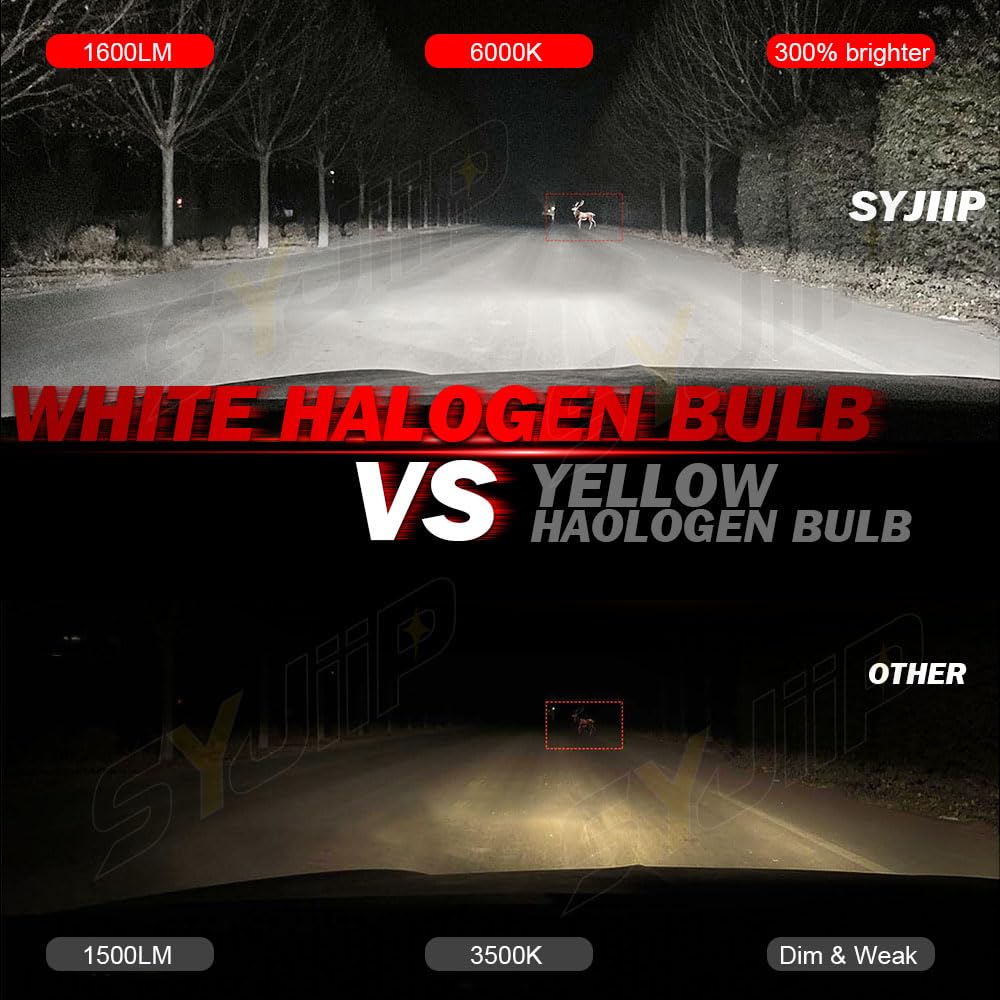SYJIIP Halogen Headlight Bulbs 9003/H4 + 9006 Fog Light 6000K White, 300% Brightness, Pack of 4, Compatible with Toyota Se