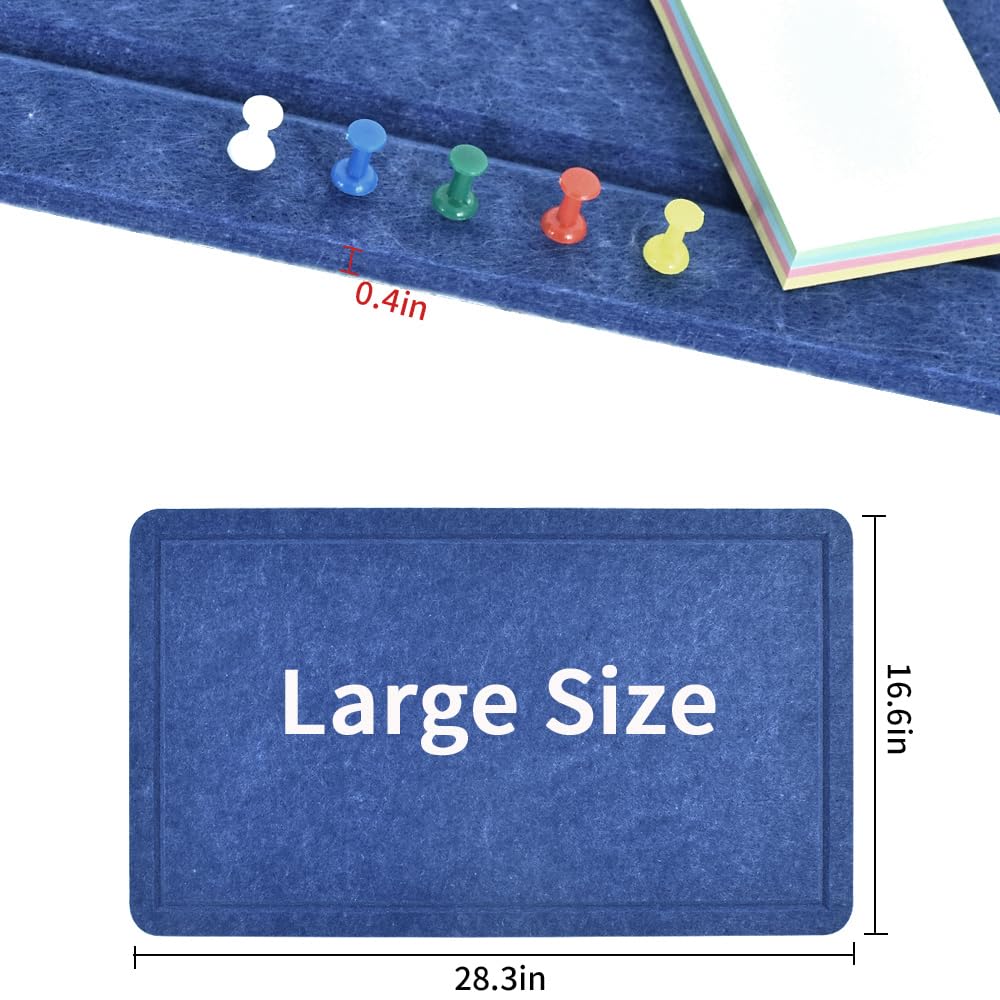 Vuzvuv Dark Blue 28"x16" Large Cork Board with 50 Push Pins & Sticky Notes, Self-Adhesive Bulletin Board for Wall, Felt Pin Vision Board for Paste Notes,Schedules Offices Home