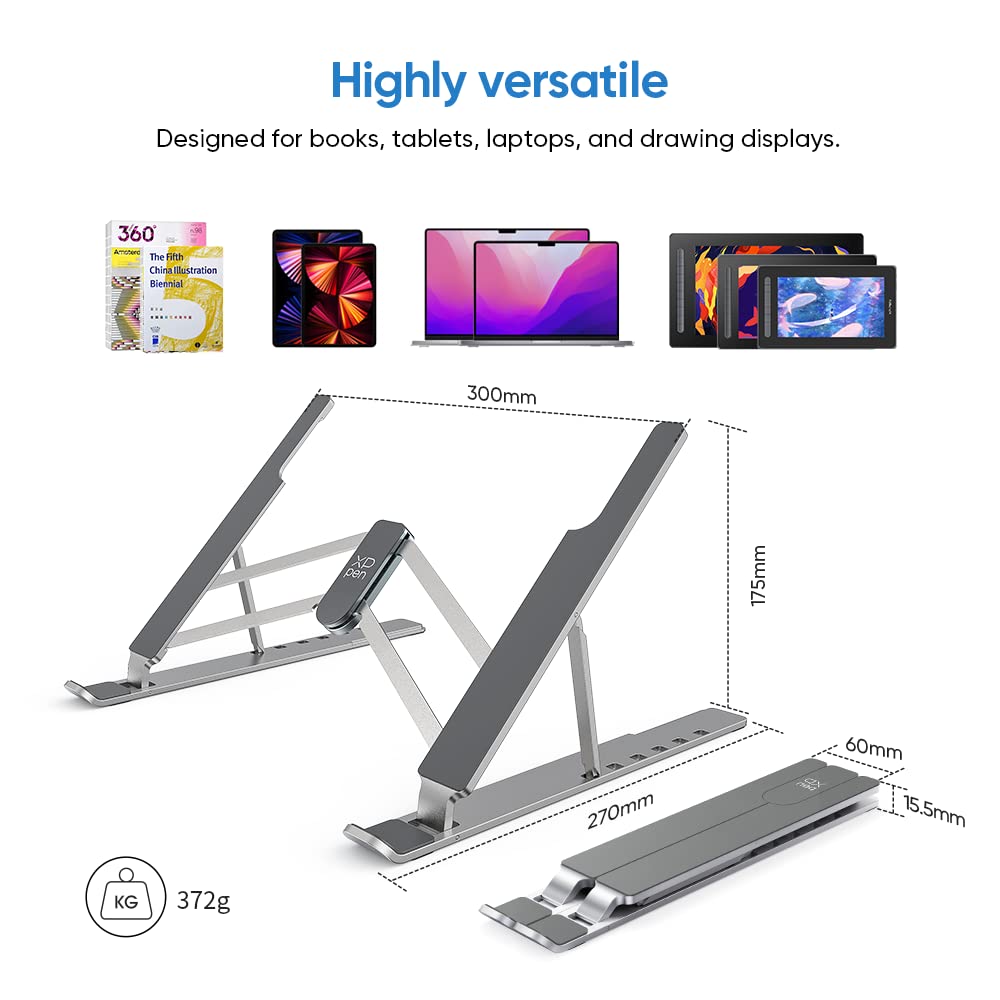 XPPen Drawing Tablet Stand for Desk,Silver Portable Holder for Graphics Tablet&Pen Display, Aluminum Computer Riser Compatible with 10 to 15.6 Inch Laptops and Drawing Tablets,Portable and Adjustable
