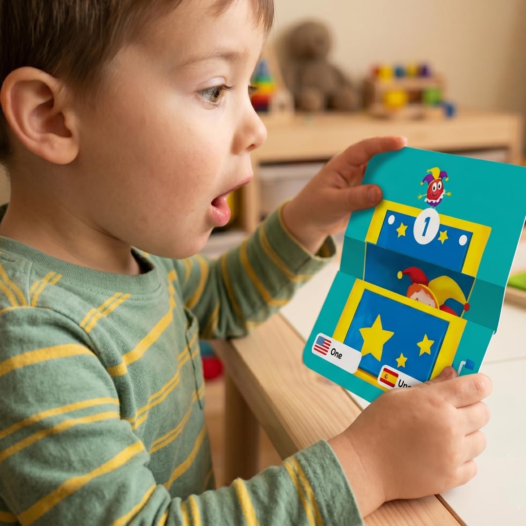 KIDROX Count to 20 Flashcards – Open & Discover Hidden Surprises! Learn Numbers 1–20 in English & Spanish with Marji | 20 Fold-Out Cards | Fun Counting Game for Kids 3+