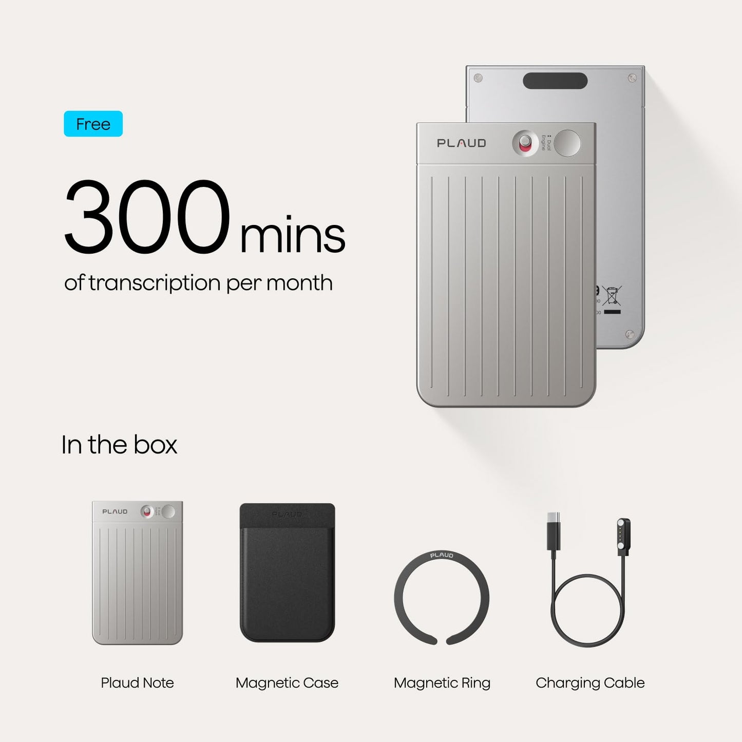 Plaud Note AI Voice Recorder, Note Taker w/Case, App Control, Transcribe & Summarize with AI, Support 112 Languages, for Meetings, Calls, Lectures, Professionals, Teams, Silver, Non-Pro Version