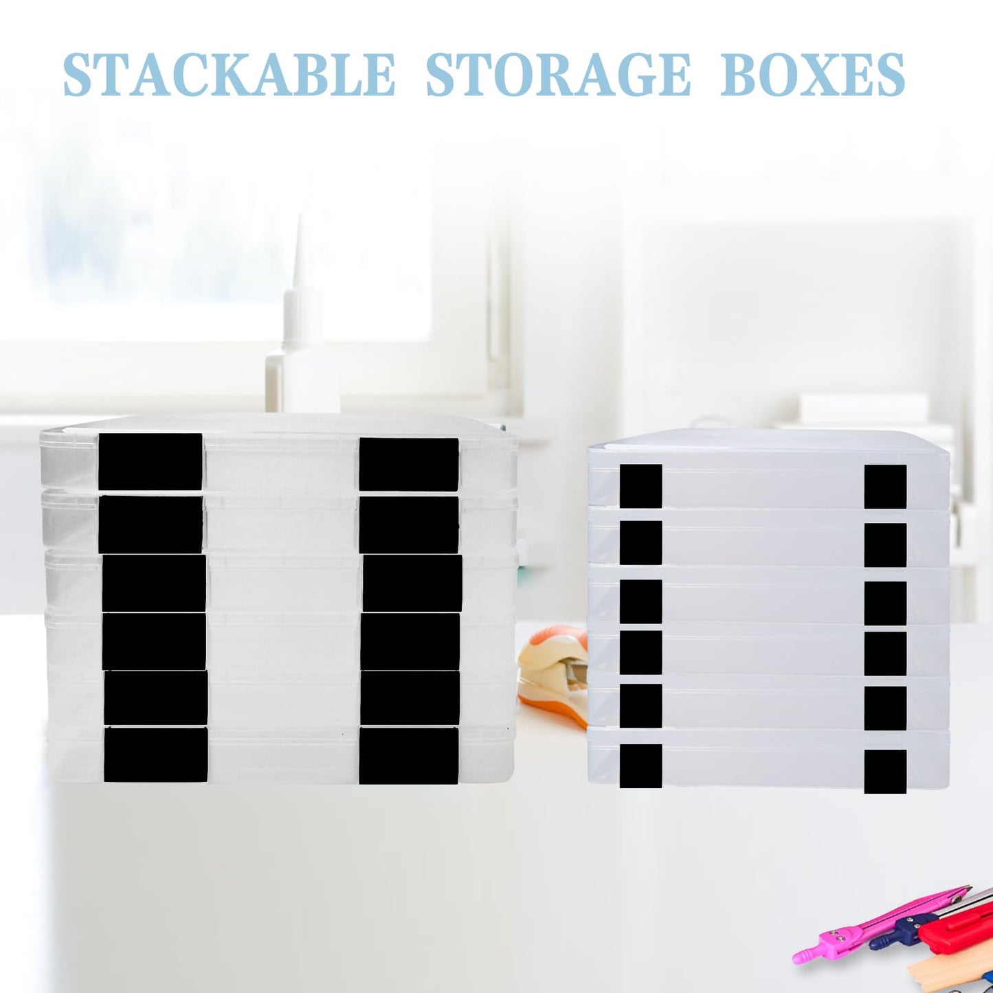 Olutacot 12 Pcs Clear A4 A5 File Box Document Plastic Storage Box with 48 Labels File Holder Organizer Box Paper Plastic Case Magazine Protector with Buckle Office School Supplies(Black)