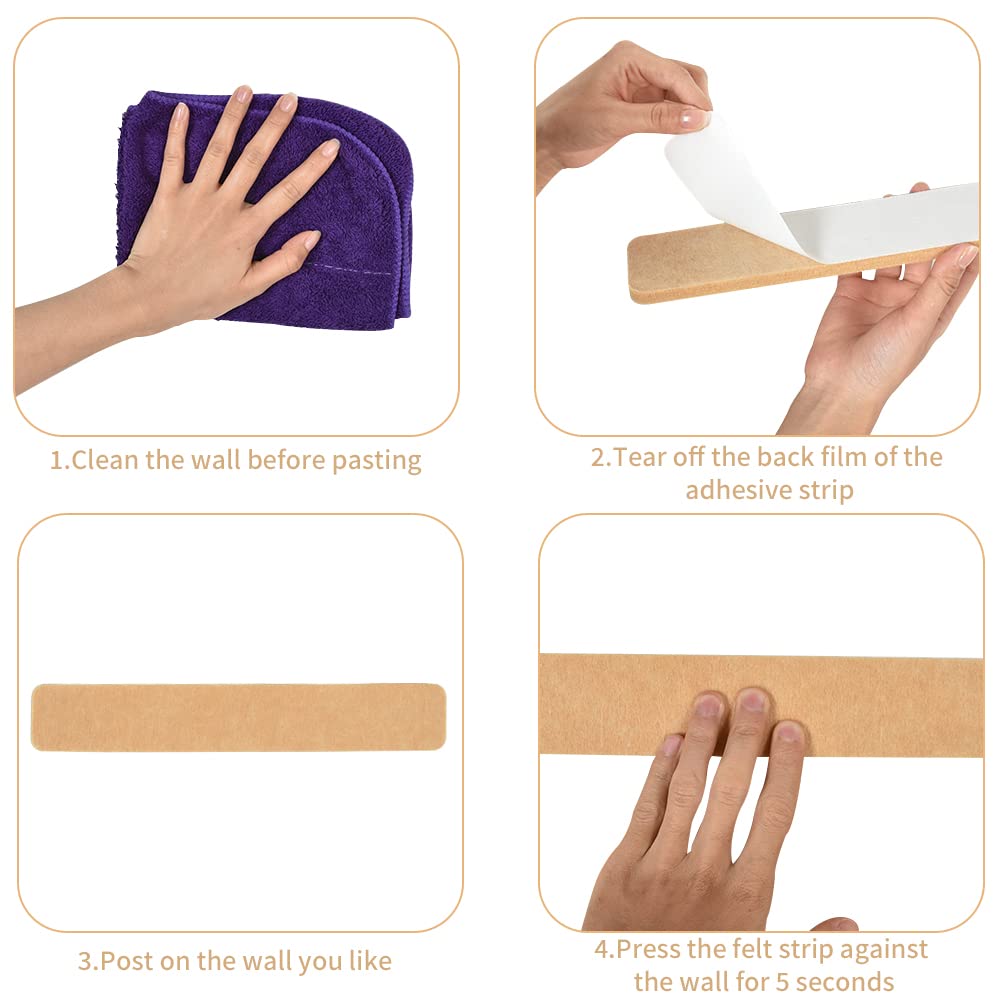 Vuzvuv 8 pcs Bulletin Board Bar Strips with 50 Pushpins & 10 Wooden Clip pins，Self Adhesive Cork Board for Wall，Felt Pin Board for School，Office Decor(Camel-Brown)