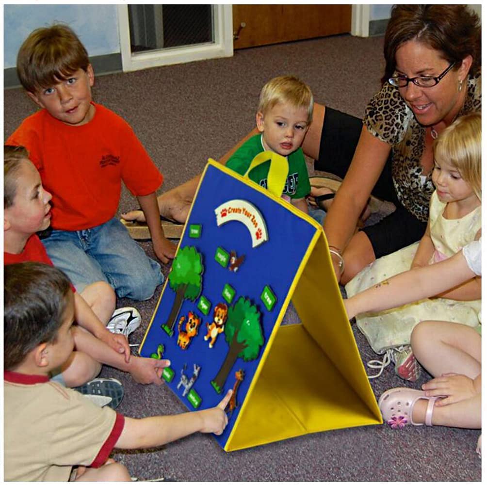 Topwon Felt Board, Folding Flannel Playboard Preschool Toddler Stories Boards, Animal Story Learning Double-Side Stand Flannel Board (Including Animal Felt)