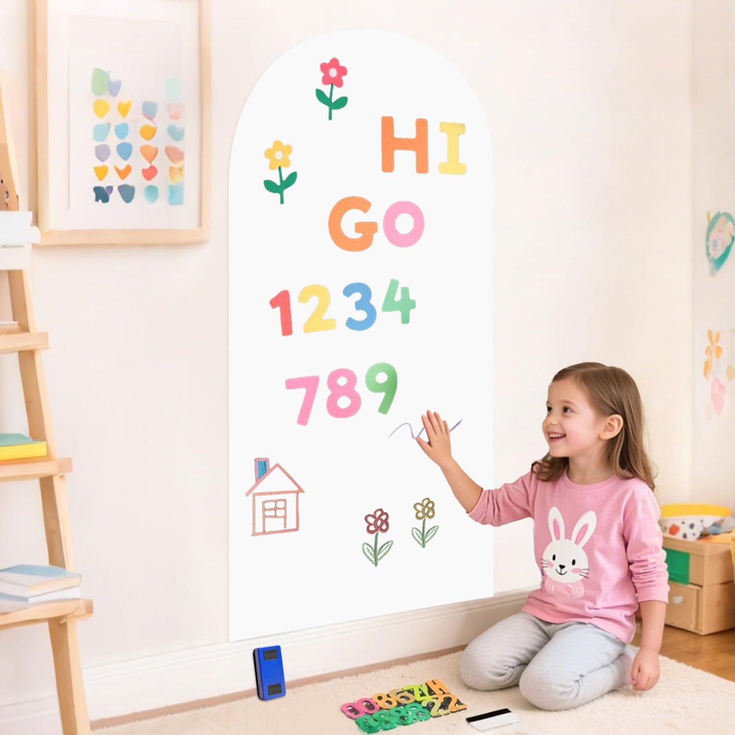 OMKSIH Arch Magnetic Wall Decal for Kids 39.3x17.5 Inch White Magnetic Chalk Board Sticker Magnet Chalkboard for Wall Peel and Stick Self Adhesive Blackboard Multifunctional for Playroom Home School