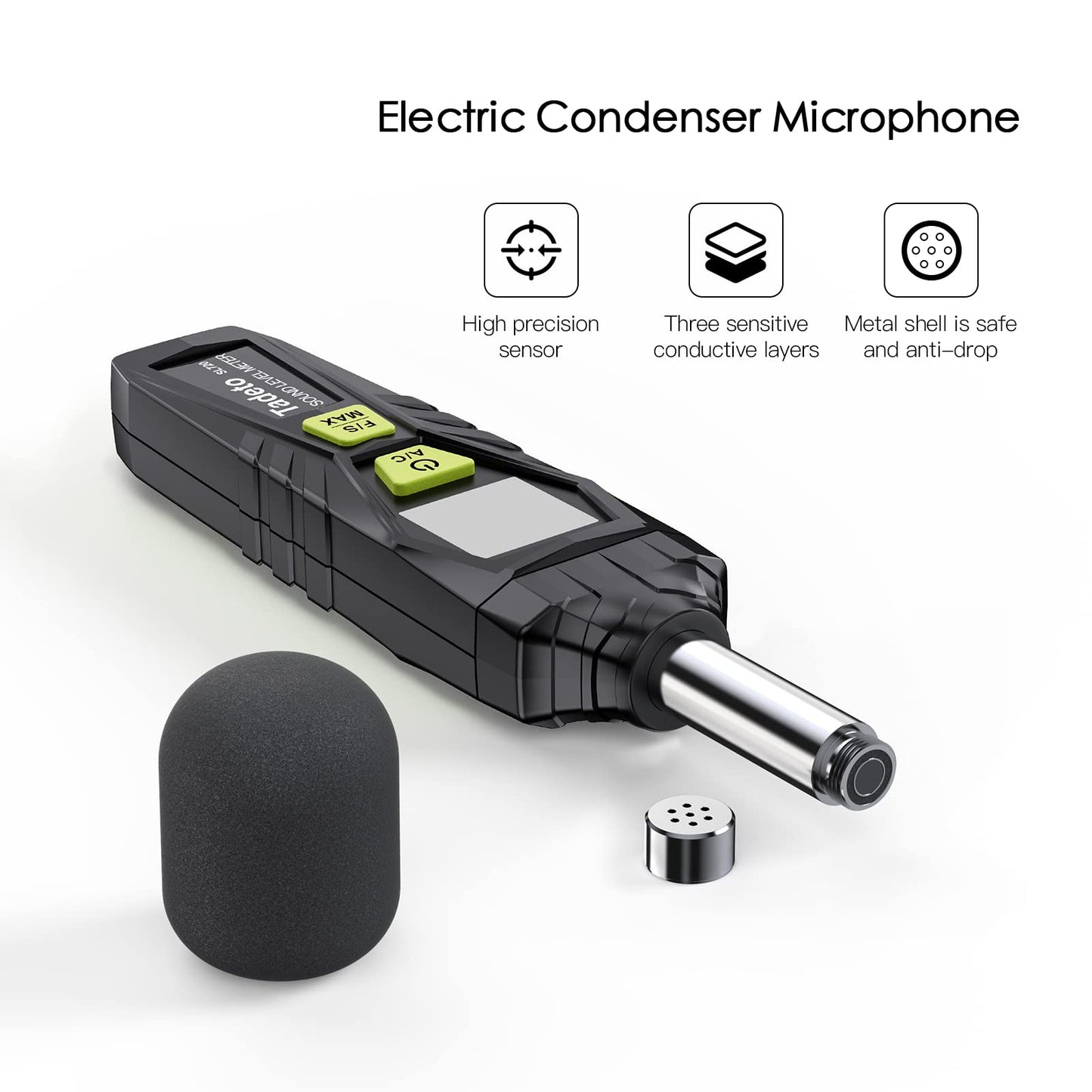 Decibel Meter, Tadeto Digital Sound Level Meter Portable SPL Meter 30dB to 130dB MAX Data Hold with LCD Display Backlight A/C Weighted for Home Factories