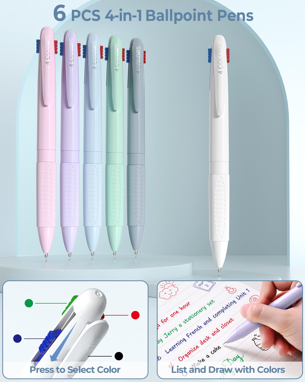 Four Candies 56 PCS Stationery Set, Cute Storage Case with Supplies, 6 Multicolor Pens, 12 Pastel Highlighters, 5 Gel Pens Black Ink, 9 Mechanical Pencils for College Essentials Stuff (Blue)