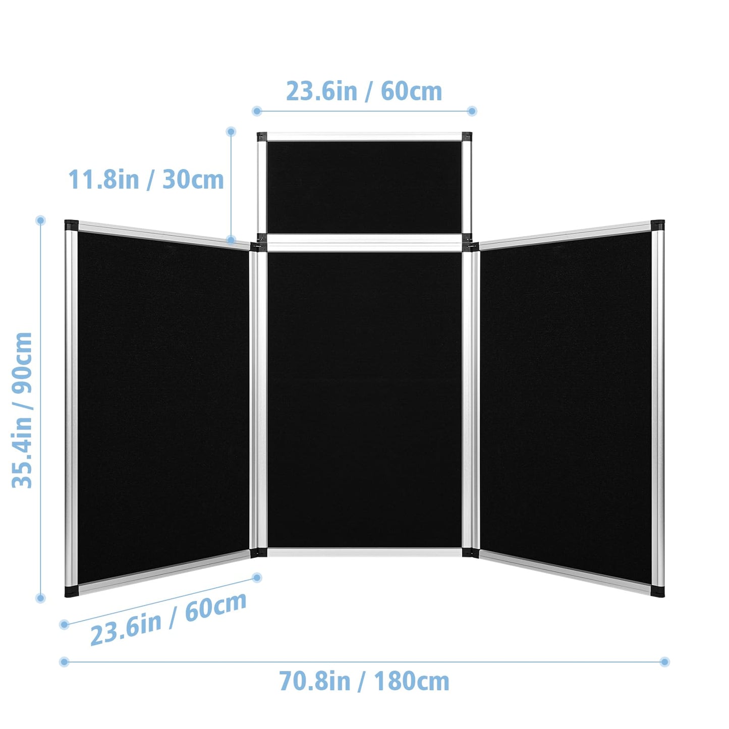 Nisorpa 3+1 Panel Folding Trade Show Presentation Board 70.8“ x 35.4” Trifold Desktop Display Board with Carry Bag Large Metal Frame Tabletop Display 4 Panels-Black