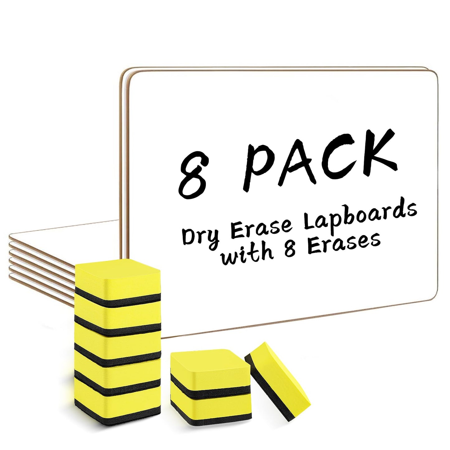 Dry Erase Lapboards, HERKKA 8 Pack Double Sided Small Dry Erase Whiteboards 9 x 12.5 Inch with 8 Erasers, Small Dry Erase Boards for Classroom Teacher Supplies, Personal White Boards for Students