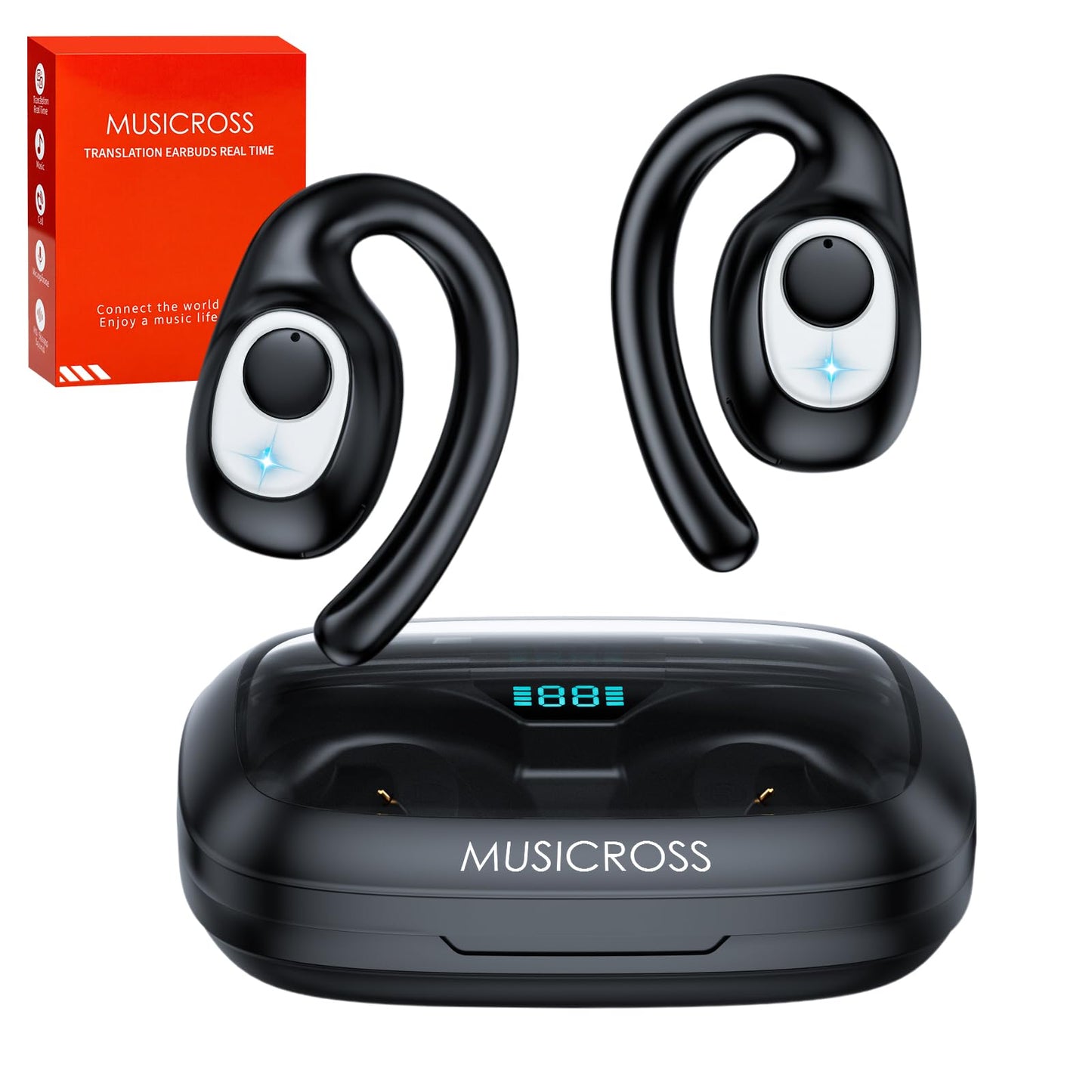 MUSICROSS Ai Translation Earbuds Real Time 144 Language Translator Earbuds Audifonos Traductores Inglés Español 4 in 1 Translator Device with 9 Working Modes for Travel Business Learning Black