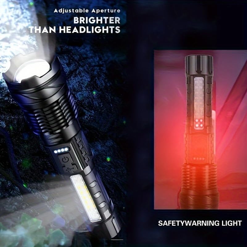 JIJ Flashlight 3 Pack - Rechargeable LED Tactical Flashlights, 7 Modes, IP67 Waterproof, Model J1-3pack, Color: 3PACK