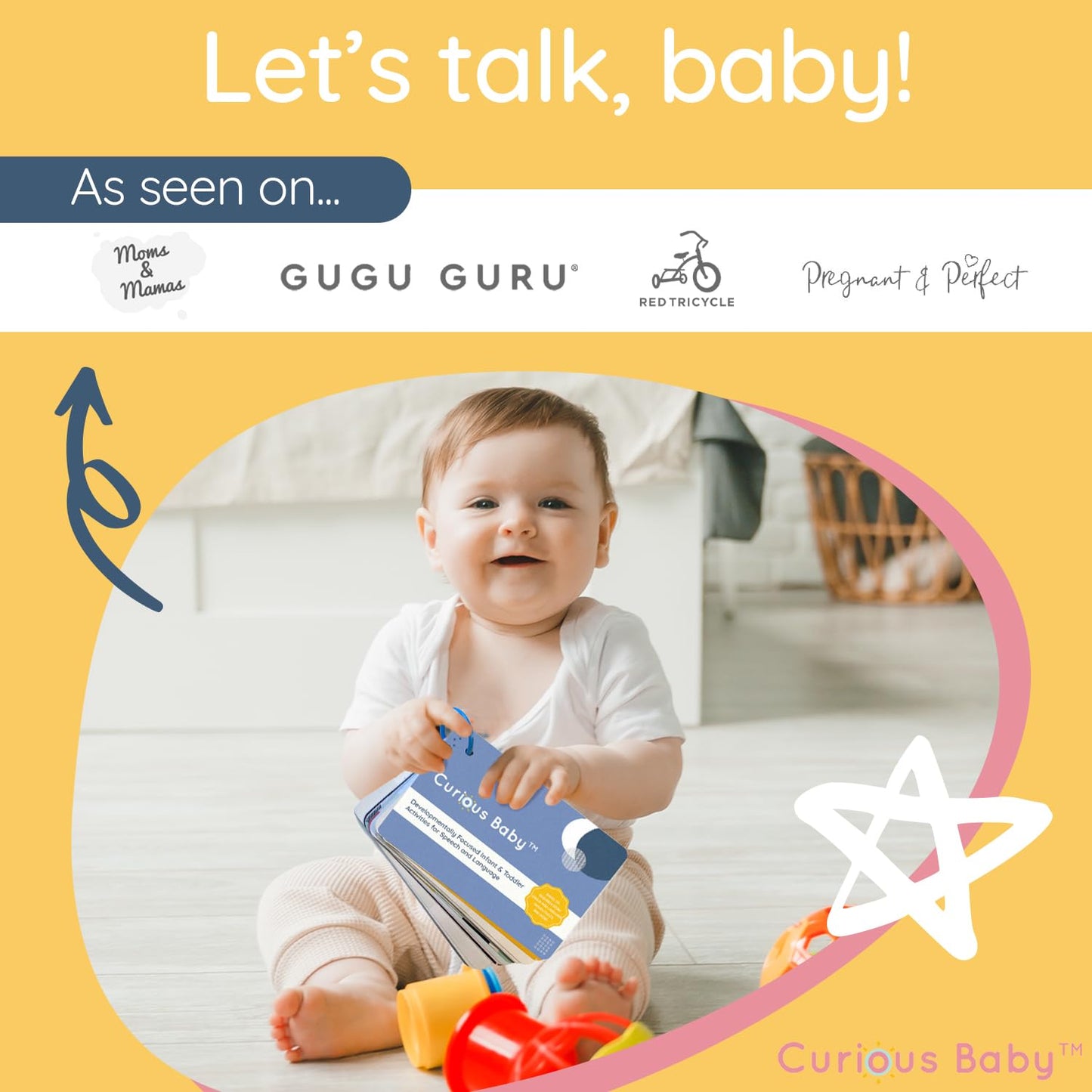 Curious Baby™ Speech & Language Development Cards (0–36 Months) | 26+ Research-Based Activities for Babies, & Toddlers, Educational Activity Milestone Flash Card Baby