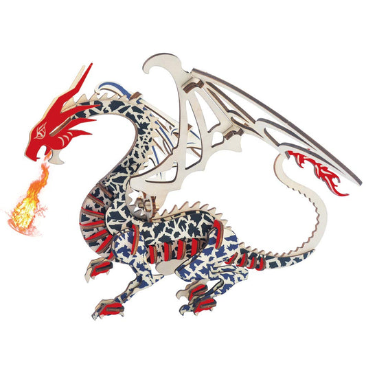 Bitopbi 3D Wooden Puzzles Laser Engraving DIY Safe Assembly Constructor Kit Toy for Teens and Adults World Animal Mechanical 3-D Models for Self-Assembly (Flying Dragon)