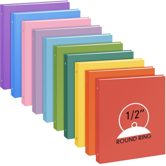 Ctosree 10 Pack Colored 3 Ring Binder with 2 Pockets Hardcover Loose Leaf Binder for Women Men Teacher Student School Office Home Supplies, Fits 11 x 8.5 Size Paper, 10 Colors (0.5",Regular Color)