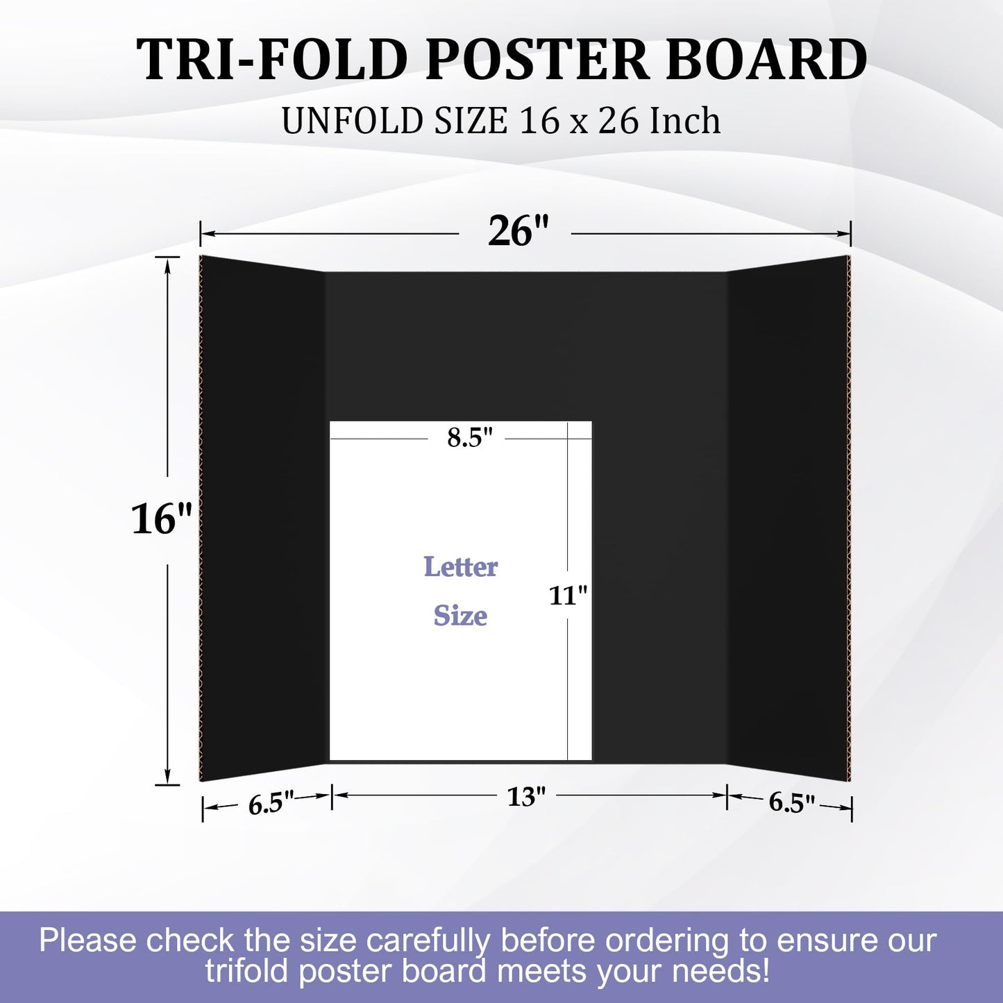 Ndsox 4 Pack 26" x 16" Black Trifold Poster Board Small Size Corrugated Cardboard Science Fair Display Boards for School Projects, Business Presentations, Event Displays, and Art Exhibitions
